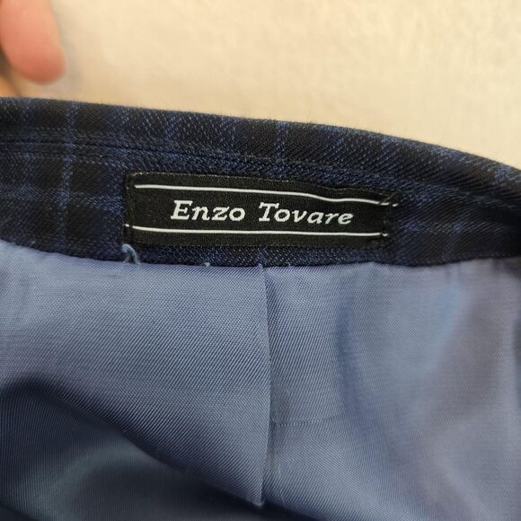 Enzo Tovare Blazer Mens 46R Blue Plaid Wool Sartorial AMF 2 Button Notch Lapel - Picture 8 of 16